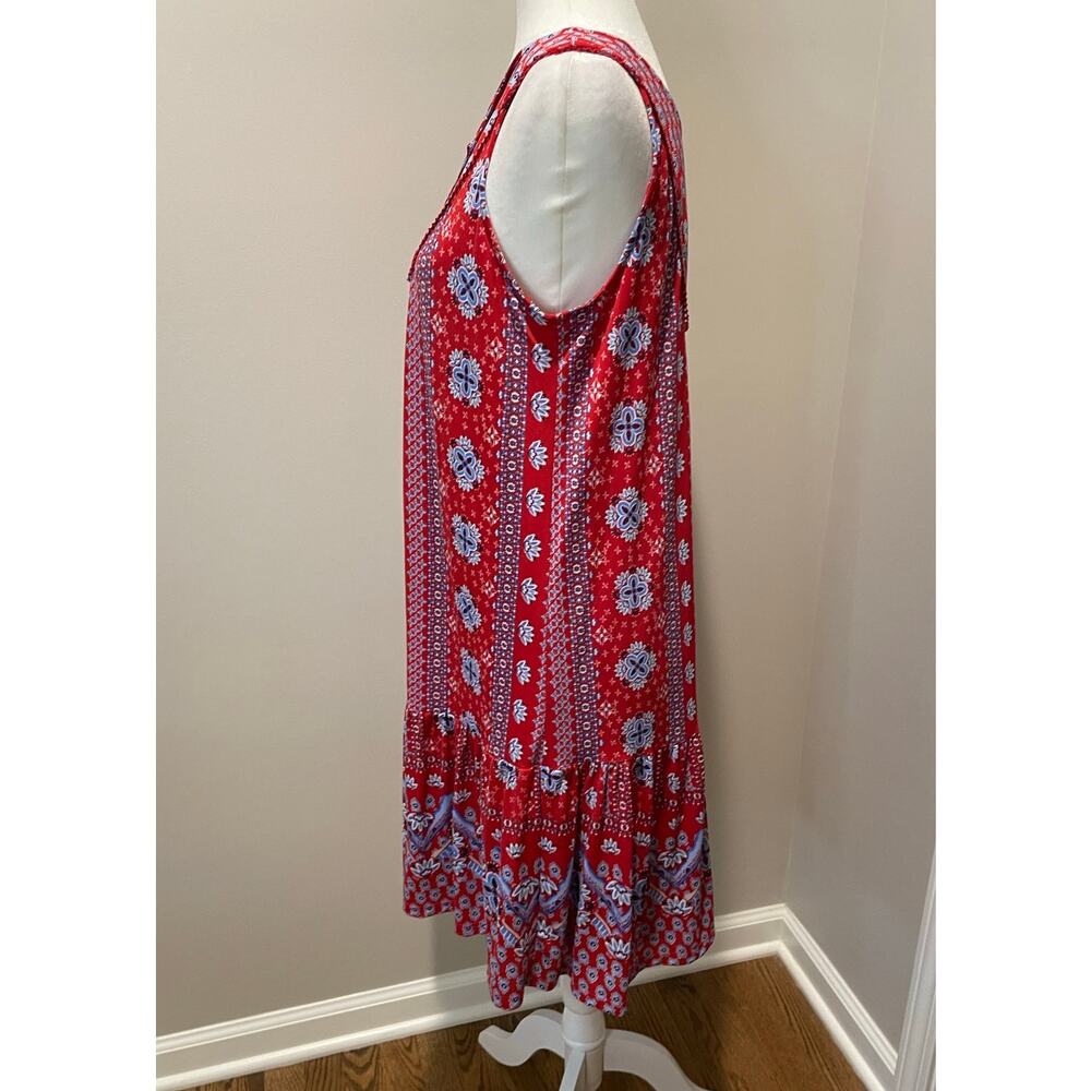 Style & Co Bandana Dress Sz M Tiered V-Neck Red Blue Sleeveless Festival Western - Picture 7 of 13